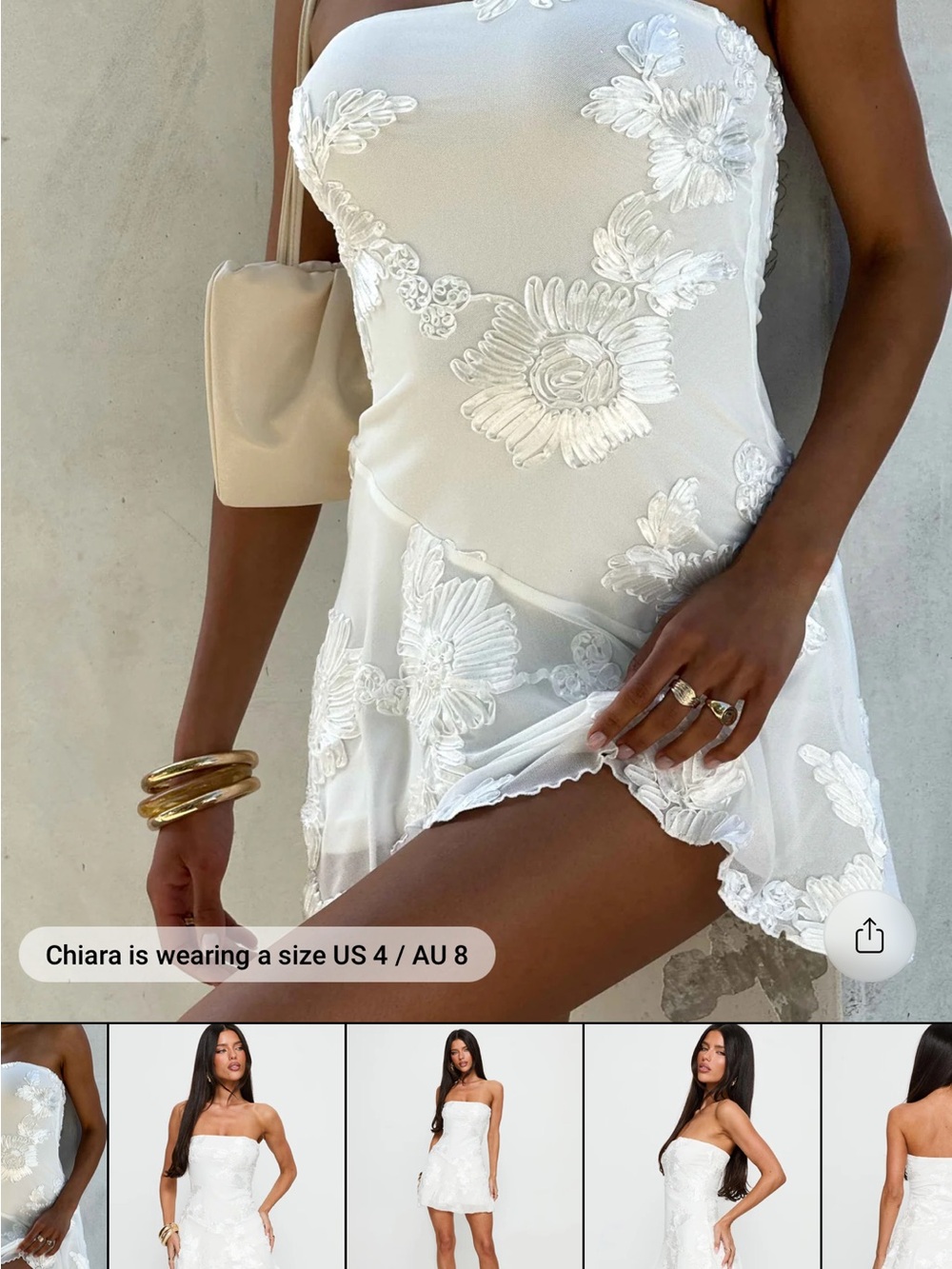 Princess Polly White Floral Appliqué Strapless Mini Dress